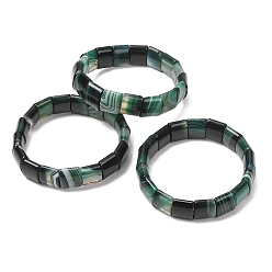 Dark Green Square Natural Banded Agate(Dyed & Heated) Beaded Stretch Bracelets for Women Men, Dark Green, Inner Diameter: 2.30 inch(5.85cm)