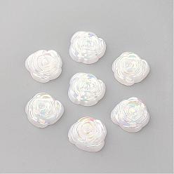 White Acrylic Cabochons, AB Color Plated, Rose, White, 15x14x5mm