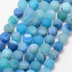 Deep Sky Blue Natural Druzy Geode Agate Bead Strands, Frosted, Round, Dyed & Heated, Grade A, Deep Sky Blue, 12mm, Hole: 1mm, about 32pcs/strand, 15 inch