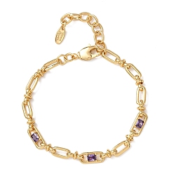 Фиолетовый Браслеты-цепочки из овальной латуни с микропаве из кубического циркония, украшенные скрепками, для женщин., реальный 18 k позолоченный, без кадмия и без свинца, стойки покрытие, долговечный, фиолетовые, 6.69 дюйм (17 см)