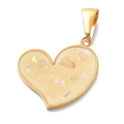 Светло-хаки Ионное покрытие (ip) 304 подвески из нержавеющей стали с эмалью, шарма сердца, реальный 14 k позолоченный, светлый хаки, 23x26x2.5 мм, отверстие : 6x3 мм