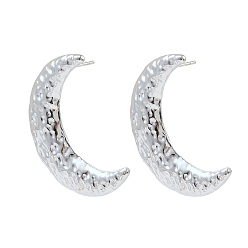 Нержавеющая Сталь Цвет 304 из нержавеющей стали серьги, кованая текстурированная луна, цвет нержавеющей стали, 32x26 мм