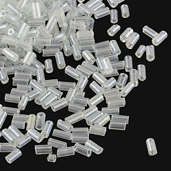 Clear Pearlized Glass Bugle Beads, Transparent Colours Lustered, Clear, 4~4.5x2mm, Hole: 1mm, about 450g/bag, 14000pcs/bag