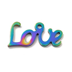 Rainbow Color Ion Plating(IP) 201 Stainless Steel Pendants, Word Love, Rainbow Color, 7.5x16x1mm, Hole: 1.2mm