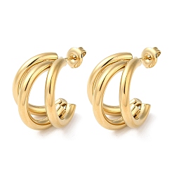 Real 18K Gold Plated 304 Stainless Steel Stud Earrings, Split Earrings, Half Hoop Earrings, Real 18K Gold Plated, 20x17mm
