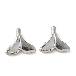 Нержавеющая Сталь Цвет Форма рыбьего хвоста 304 подвески из натуральной ракушки пауа из нержавеющей стали/белой ракушки, цвет нержавеющей стали, 13x15x4.5 мм, отверстие : 1.8 мм