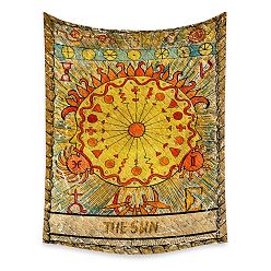 Orange Tarot Tapestry, Polyester Bohemian Wall Hanging Tapestry, for Bedroom Living Room Decoration, Rectangle, The Sun XIX, 950x730mm