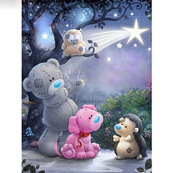 Mixed Color Bear Dog Hedgehog under the Tree at Night 5D Diamond Painting Kits for Kids and Adult Beginners, DIY Full Round Drill Picture Art, Rhinestone Gem Paint Kits for Home Wall Decor, Mixed Color, 400x300mm