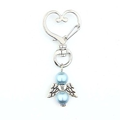 Light Sky Blue Alloy & ABS Imitation Pearl Pendant Decorations for Women, Heart, Light Sky Blue, 6.2cm