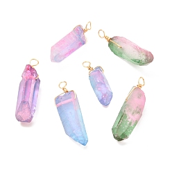 Quartz Crystal Natural Quartz Crystal Point Pendants, with Real 18K Gold Plated Eco-Friendly Copper Wire, 30.5~40.5x10~12x7.5~10mm, Hole: 3~4mm