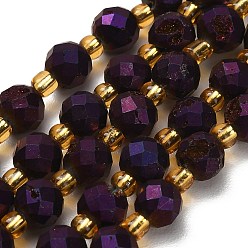 Индиго Гальванические природные друзы геод, граненые, круглые, с бисером, индиговые, 8 мм, отверстие : 1.2 мм, около 17 шт / нитка, 7.56'' (19.2 см)