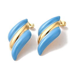 Темно-Голубой Золотое ионное покрытие (ip) 304 серьги-гвоздики из нержавеющей стали для женщин, с эмалью, волнистый, золотые, глубокое синее небо, 38x22 мм