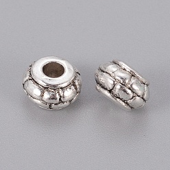Argent Antique Alliage de perles d'entretoise de style tibétain, sans cadmium et sans nickel et sans plomb, rondelle, argent antique, 8x5mm, Trou: 2mm