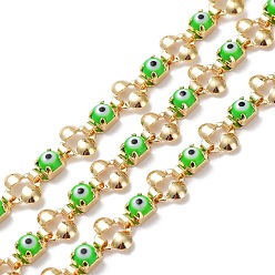 Real 18K Gold Plated Handmade Glass Evil Eye Link Chains, with Brass Findings, Unwelded, with Spool, Real 18K Gold Plated, 8x8x1.5mm