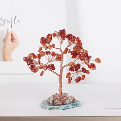 Red Agate Natural Red Agate Tree of Life Feng Shui Ornaments, with Agate Slice Base, Home Display Decorations, 110x110mm