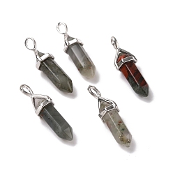 Bloodstone Natural Bloodstone Pendants, Faceted, with Platinum Tone Brass Findings, Lead free & Cadmium Free, Bullet, 27~30x9~10x7~8mm, Hole: 4x3mm