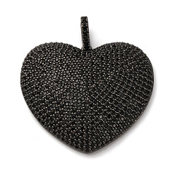 Черный Латунные микро проложить кубического циркония подвески, сердце прелести, стойки покрытие, прочное покрытие, без кадмия и без свинца, чёрные, 29x33x4.5 мм, отверстие : 3x5.5 мм