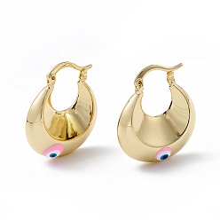 Бледно-Розовый Толстые серьги-кольца с эмалью от сглаза, настоящие позолоченные украшения из латуни для женщин, розовый жемчуг, 18 мм, штифты : 27x23x9 мм