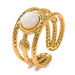 Натуральный Агат Кольца из натурального агата круглые, золотистый тон 304 многослойные манжеты из нержавеющей стали для женщин, 10 мм, внутренний диаметр: регулируемый
