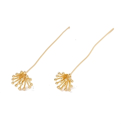 Golden Brass Flower Head Pins, Golden, 56mm, Pin: 21 Gauge(0.7mm), Flower: 10mm in diameter