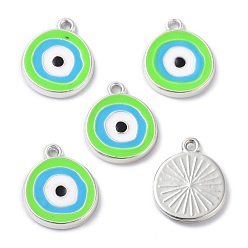 Лайм Ccb пластиковые эмалевые подвески, плоские круглые с сглаза, желто-зеленые, 17.5~18x15x2.5 мм, отверстие : 1.5 мм