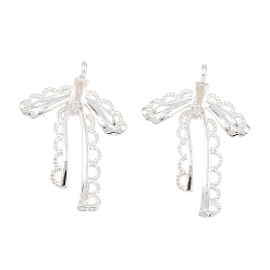 Посеребрённый Латунные микро проложить кубического циркония подвески, бантом прелести, 925 серебро покрытием, 23x16x3 мм, отверстие : 1.2 мм
