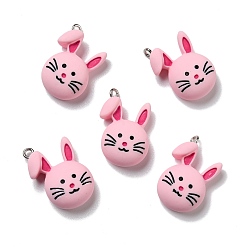 Pearl Pink Opaque Resin Pendants, with Platinum Tone Iron Loops, Rabbit, Pearl Pink, 25.5x16.5x8.5mm, Hole: 2mm