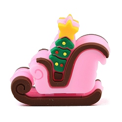 Sleigh Рождественские силиконовые бусины, фокусные бусы, розовые, санки, 27x29x12.5 мм, отверстие : 2 мм