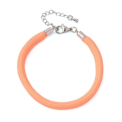 Light Salmon Braided Round Polyester Cord Bracelet Makings, with Brass Findings and 202 Stainless Steel Lobster Claw Clasps, Stainless Steel Color, Light Salmon, 7.28 inch(18.5cm)