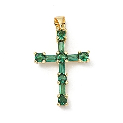 Зеленый Латунные микро проложить кубического циркония подвески, реальный 16 k позолоченный, крест прелести, зелёные, 25.5x17.5x4.5 мм, отверстие : 5x3.5 мм