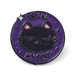 Indigo Cartoon Cat Enamel Pins, with Word Trying My Best, Black Alloy Badge for Backpack Clothes, Indigo, 29x29x2mm