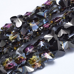 Gunmetal Plated Electroplate Glass Beads Strands, Half Plated, Faceted, Butterfly, Gunmetal Plated, 12x15x8mm, Hole: 1mm, about 25pcs/strand, 10.8 inch(27.5cm)