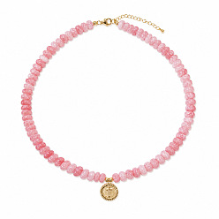 Pink 304 Подвеска в виде креста и монеты из нержавеющей стали, колье-рондель из смолы с бусинами для женщин, золотые, розовые, 16.54 дюйм (42 см)