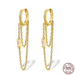 Real 18K Gold Plated 925 Sterling Silver Hoop Earrings, Chains Tassel Earrings, with with 925 Stamp, Real 18K Gold Plated, 40mm