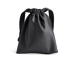 Black Imitation Leather Storage Bags, Drawstring Pouches Packaging Bag, Rectangle, Black, 11.5x9.5cm