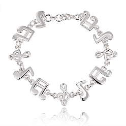 Platinum Alloy Musical Note Link Chain Bracelet for Women, Platinum, 7-7/8 inch(20cm)