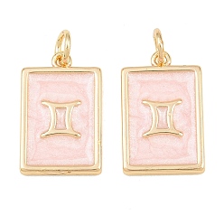 Gemini Brass Enamel Pendants, Rectangle Charms, Rack Plating, Cadmium Free & Lead Free, Long-Lasting Plated, Golden, Gemini Charms, 17.5x11x2mm, Hole: 3mm