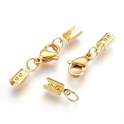 Golden 304 Stainless Steel Lobster Claw Clasps, with Cord Ends, Golden, 36mm