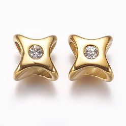 Golden 304 Stainless Steel Slide Charms, with Rhinestone, Star, Golden, 11x11x8.5mm, Hole: 5.5x5.5mm
