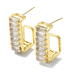 Golden Rectangle Brass Micro Pave Cubic Zirconia Stud Earrings, Half Hoop Earrings, Long-Lasting Plated, Golden, 23x10mm