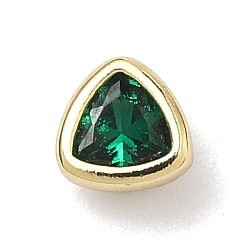 Зеленый Треугольные латунные микропаве кабошоны из кубического циркония, стойки покрытие, долговечный, без свинца и без кадмия, реальный 18 k позолоченный, зелёные, 5x5x3.5 мм