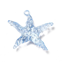 Светло-Голубой Прозрачные акриловые подвески, очарование морской звезды, Небесно-голубой, 40x44x9.5 мм, отверстие : 2.2 мм, Около 150 шт / 500 г