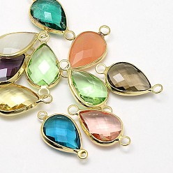 Mixed Color Golden Tone Brass Glass Teardrop Links connectors, Mixed Color, 21x11x5mm, Hole: 2mm