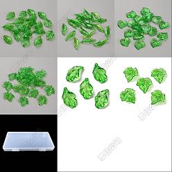 Lime Green 300Pcs 6 Styles Transparent Acrylic Pendants, Leaf, Lime Green, 16~30x15~23.5x1.2~3.5mm, Hole: 1.4~2mm, 50pcs/style