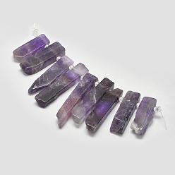 Amethyst Natural Amethyst Graduated Beads Strands, Nuggets, 18~55x8~12x6.5~8mm, Hole: 2mm, about 8pcs/strand, 4.3 inch~4.7 inch(11~12cm)