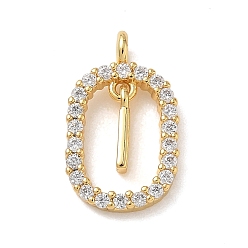 Настоящее золото 18K Латунные микропаве прозрачные подвески с фианитом, овальный с подвесками в виде буквы «i», стойки покрытие, долговечный, без кадмия и без свинца, реальный 18 k позолоченный, 18.5x11x3.8 мм, отверстие : 1.8 мм