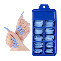 Cornflower Blue 100Pcs 10 Size Trapezoid Plastic False Nail Tips, Full Cover Press On False Nails, Nail Art Detachable Manicure, for Practice Manicure Nail Art Decoration Accessories, Cornflower Blue, 26~32x7~14mm, 10Pcs/size