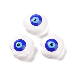 White Enamel Beads, with ABS Plastic Imitation Pearl Inside, Star with Evil Eye, White, 12x12x6mm, Hole: 0.8mm