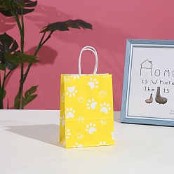 Желтый Бумажные пакеты для покупок с ручкой и принтом лапы, подарочная сумка, прямоугольные, желтые, 15x8x21 см