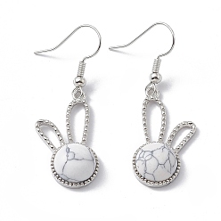 Говлит Серьги с подвесками в виде кролика из натурального говлита, платиновые латунные украшения для женщин, 42 мм, штифты : 0.6 мм